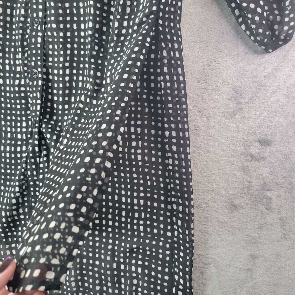 Alyx Womens Sheer Shirt Dress‎ Black White Dot Print Button Front Size S Career - Picture 8 of 12